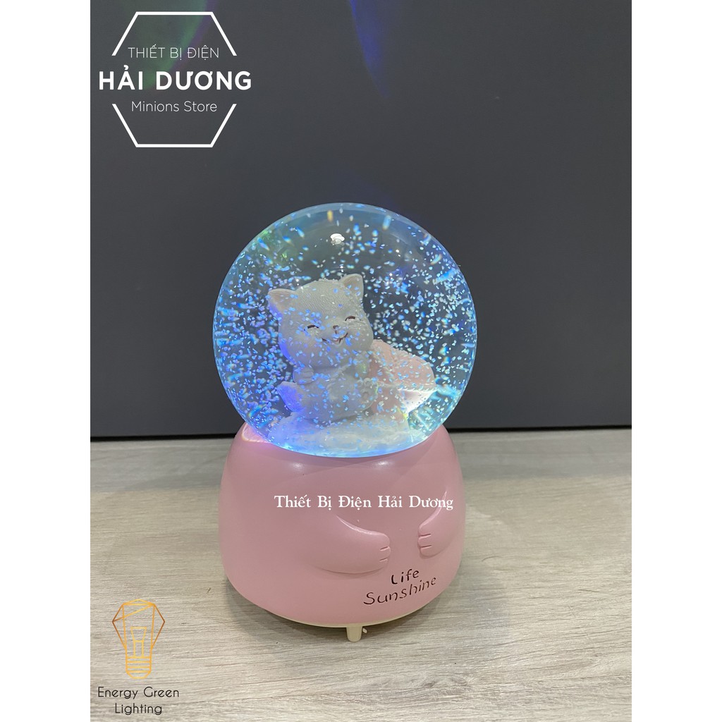 Quả cầu tuyết phát nhạc hình chú mèo dễ thương