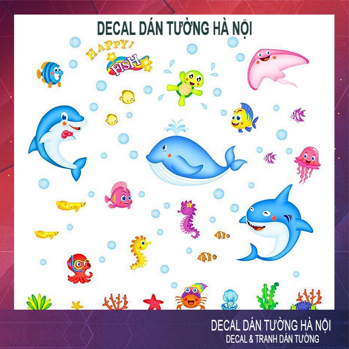 Đề can dán tường cho bé học DECAL DECOR XL7159 Gia Đình Cá Heo