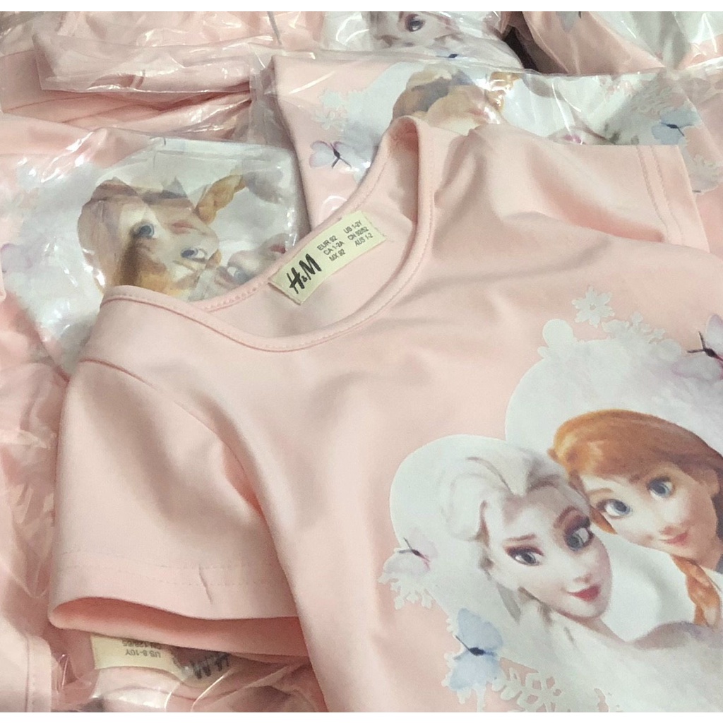Váy đầm bé gái - Váy cộc tay Elsa hồng HM chất cotton mềm cho bé gái size 2-10 tuổi