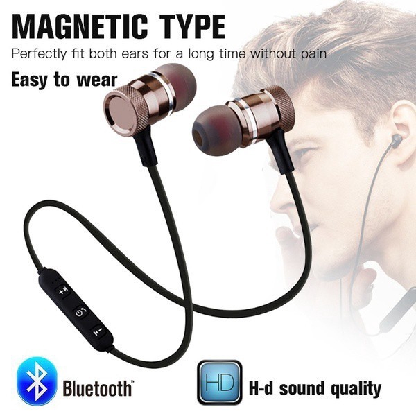 Magnetic Metal Sports Fitness Sweatproof Stereo Bass Noise Cancelling Wireless Bluetooth earphone