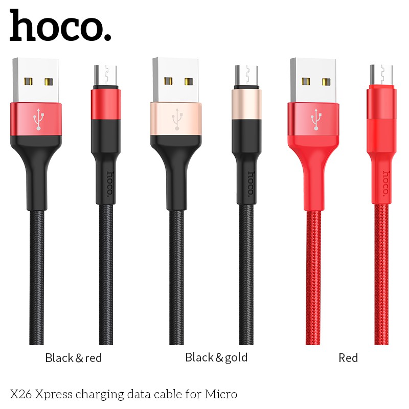 Cáp Sạc Nhanh Hoco X26 1m Micro USB Chính Hãng Chống Gãy, Chống Đứt (Mẫu ngẫu nhiên)