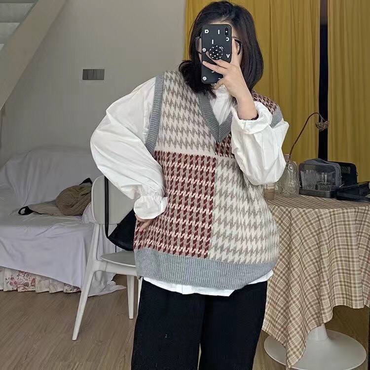 Áo gile len nữ chất dày mềm mịn họa tiết ziczac phối màu cực lạ phong cách Hàn Quốc siêu xinh_M16 | BigBuy360 - bigbuy360.vn