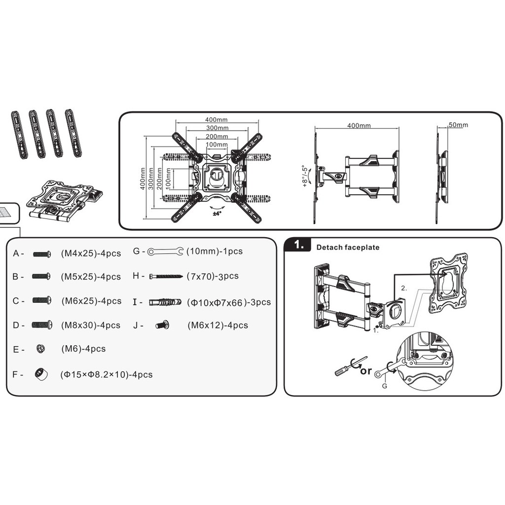 Giá treo, Khung treo tivi xoay đa năng North Bayou NB-P4 từ 32 đến 55 inch - Tải trọng tối đa 27Kg - Xoay mọi góc độ