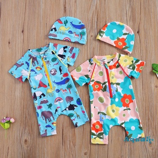 Set đồ bơi kèm mũ tay ngắn cổ tròn dành cho trẻ em