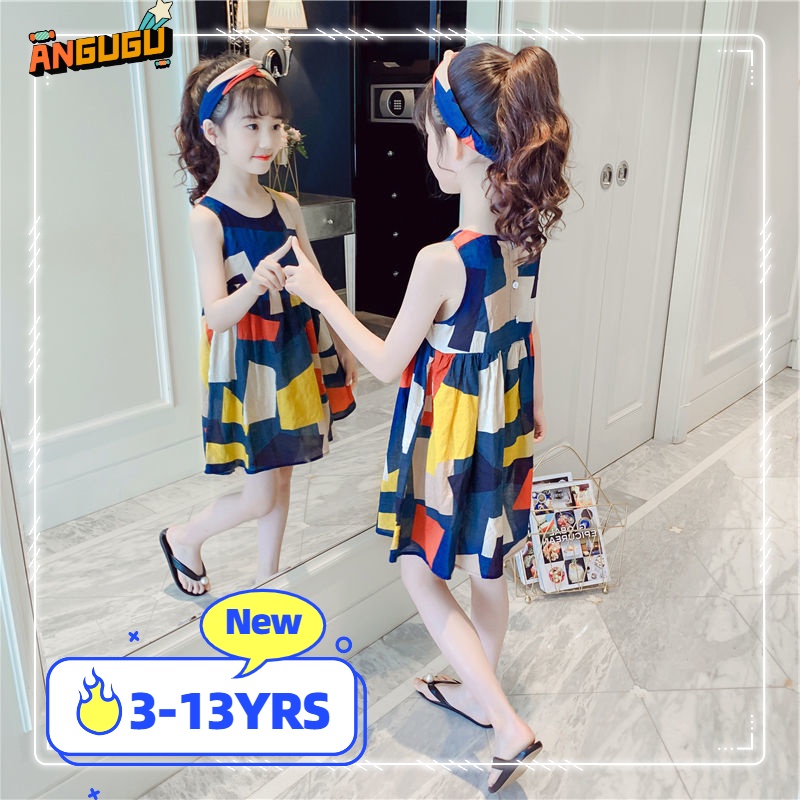 Đầm Công Chúa Mùa Hè 2022 Không Tay Màu Trơn Cho Bé Gái 3-4 - 5-6 - 7-8 - 9-10 - 11-12 Tuổi