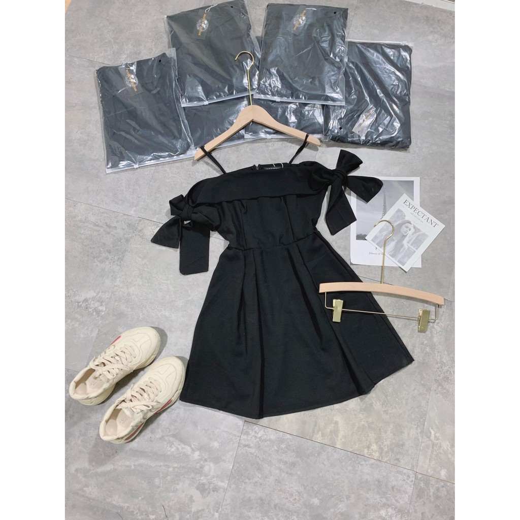 Váy Đũi Hai Dây Màu Đen ❌❌❌ 𝐇𝐎𝐓 𝐇𝐈𝐓 𝐂𝐇𝐎 𝐇𝐄̀ 𝟐𝟎𝟐𝟏 ❌❌❌ Khóa Lưng, Thắt Nơ Siêu Xinh A35  ྇