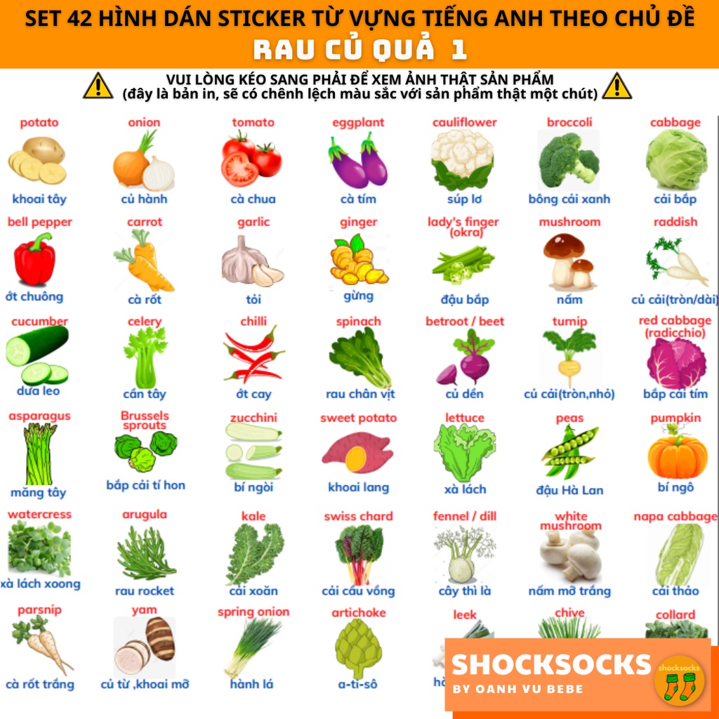 Mua 🔥12/42 hinh dán sticker từ vựng tiếng Anh chủ đề RAU CỦ QUẢ🔥 giá rẻ ...