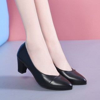 Black business style painless soft leather high heels for women