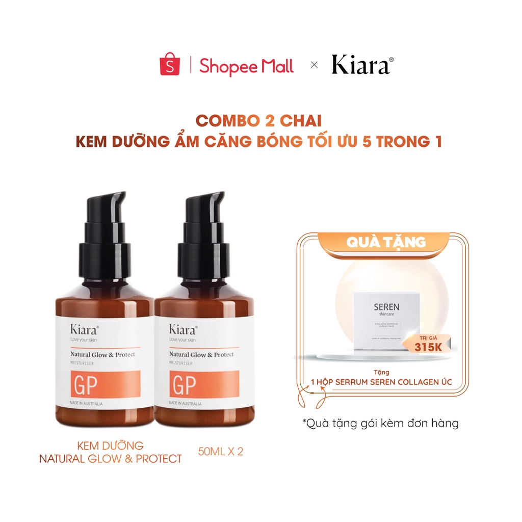 Combo 2 Chai Kem dưỡng ẩm phục hồi da Kiara Natural Glow &amp; Protect 2x50ml