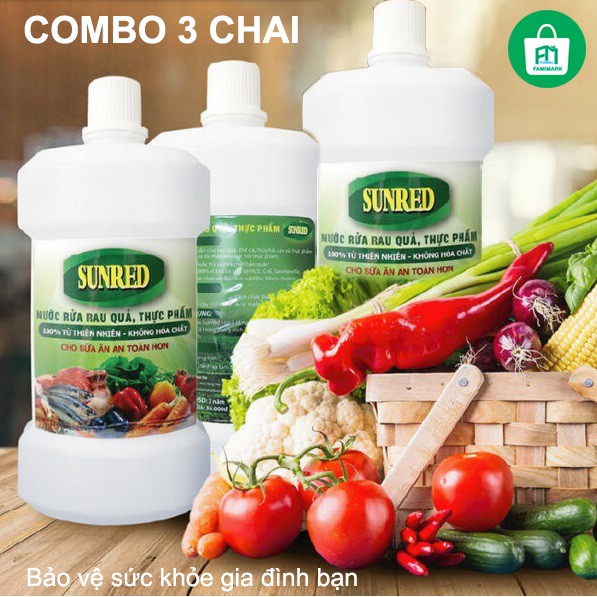 COMBO 3 CHAI NƯỚC RỬA RAU CỦ QUẢ THỰC PHẨM TƯƠI SỐNG SUNRED 500ml DIỆT KHUẨN 99.9% | SẢN PHẨM THIÊN NHIÊN famimark.com