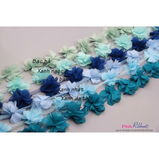 Dây hoa chiffon, hoa 5cm (Dây 12 hoa) dùng làm hoa trang trí may mặc, hoa cài áo, hoa phụ liệu may mặc, DIY