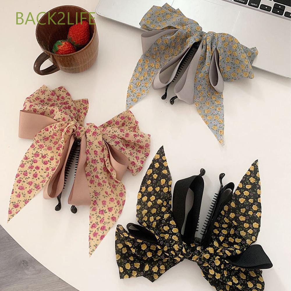 Kẹp Tóc Hình Nơ Phối Ren Đính Ngọc Trai Phong Cách Hàn Quốc