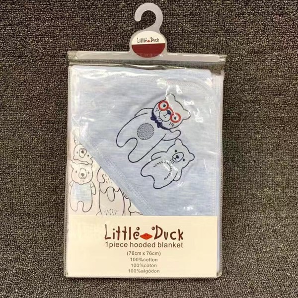 Chăn ủ cotton 2 lớp Little Duck có mũ cho bé từ sơ sinh kích thước 76x76cm