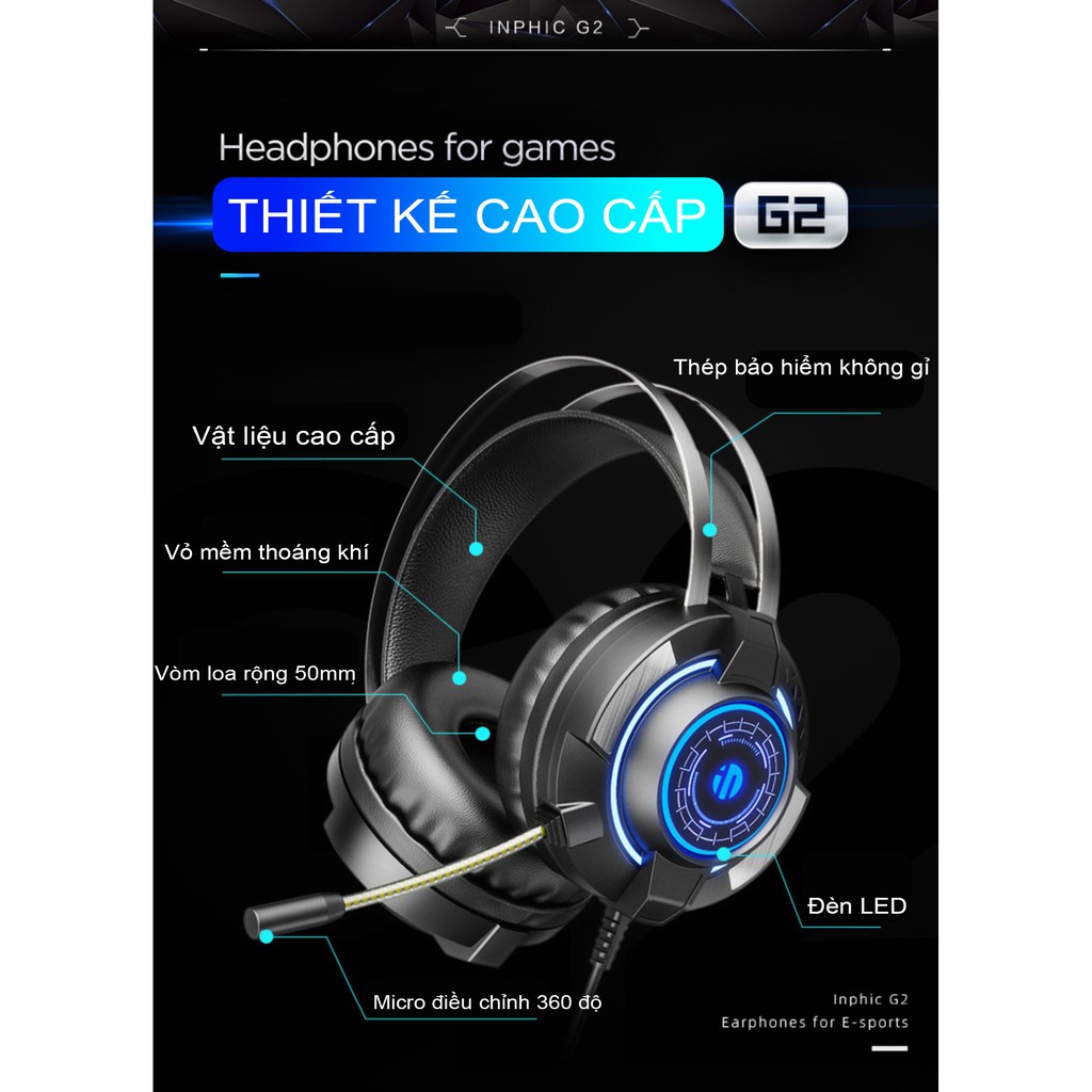 Tai Nghe Headphone Gaming 7.1 ARINFA INPHIC G2H - Âm Siêu Trầm Sống Động Nhẹ Dẻo Cho Game Thủ Chuyên Nghiệp