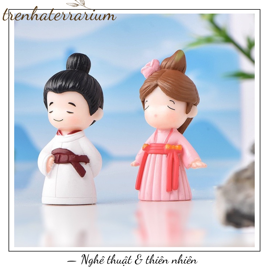 Tiểu cảnh cặp đôi búp bê trang phục cổ trang cặp đôi trang trí đám cưới sáng tạo vi cảnh, terrarium