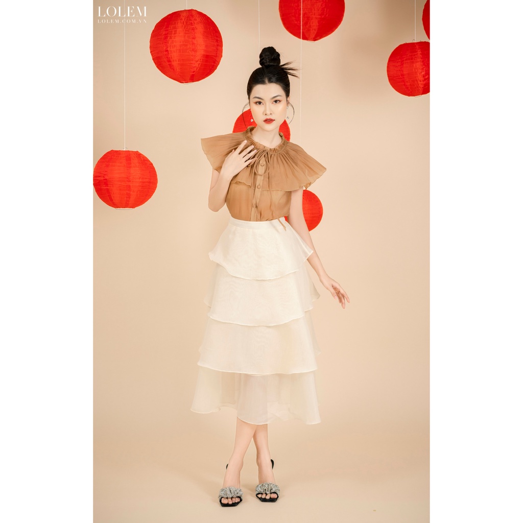 Chân váy xòe dài LOLEM CVX354 xếp tầng vải tơ nến mềm mịn thông thoáng