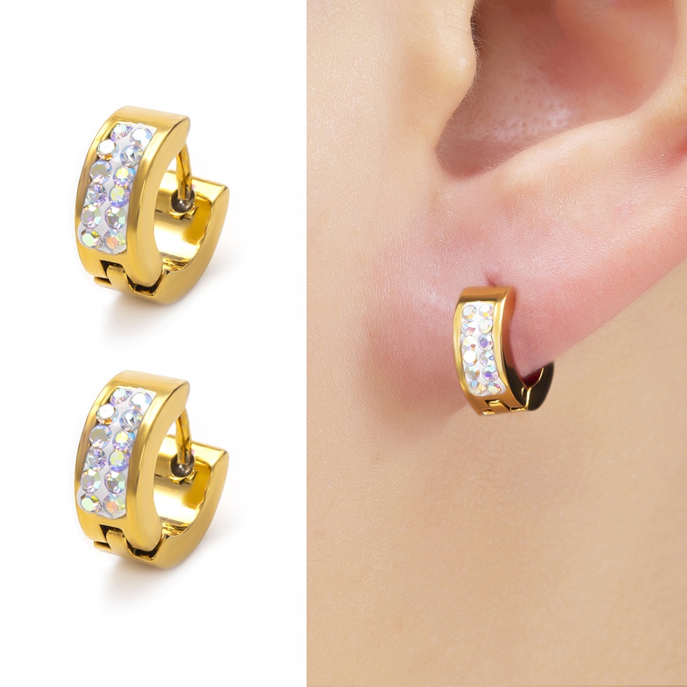 Khuyên Tai Tròn Đính Đá Bằng Thép Không Gỉ Thời Trang