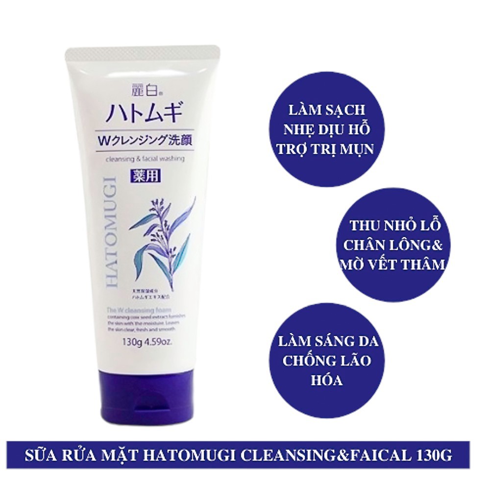 Sữa Rửa Mặt Dưỡng Ẩm HATOMUGI Facial Whip Chiết Xuất Ý Dĩ Nhật Bản 160ml Japmallofficial