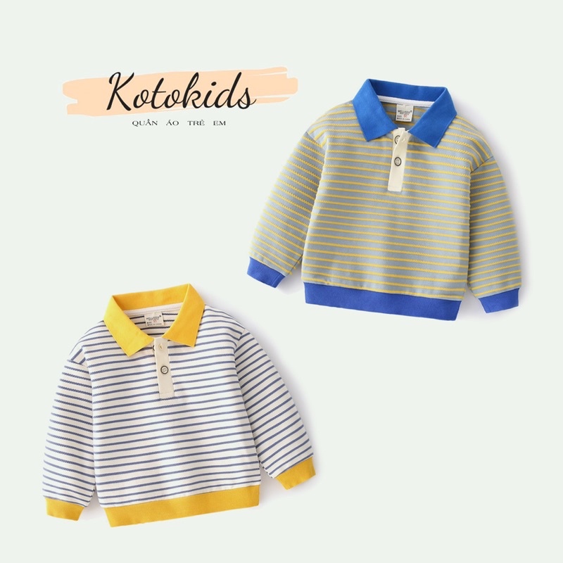 Áo dài tay dệt kim bé trai WELLKIDS, áo bé trai có cổ kẻ ngang (WT1708)