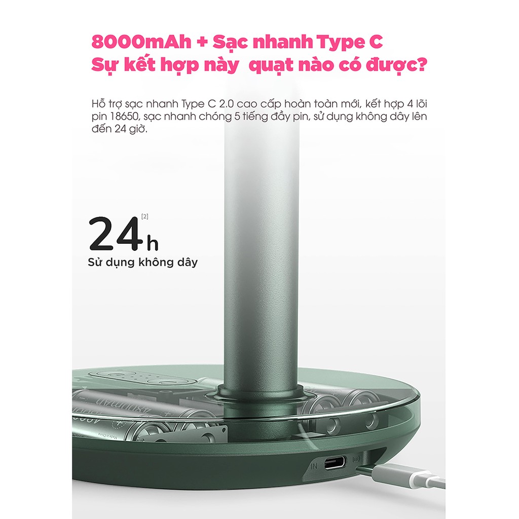 Quạt mini để bàn  tích điện  tự động xoay chính hãng Jisulife, pin 8000 mAh, chỉnh cao thấp tùy ý, bảo hành 12 th | BigBuy360 - bigbuy360.vn