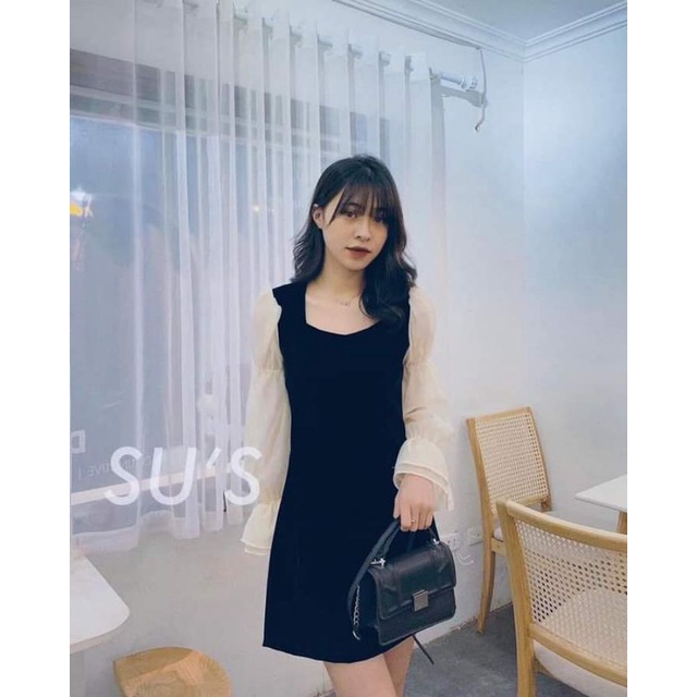 Váy sơ mi phối tay bèo