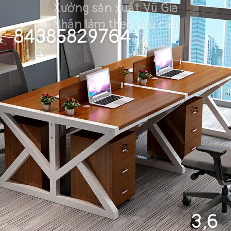Cụm bàn làm việc 4 người khung sắt gỗ Mdf ( không gồm tủ )
