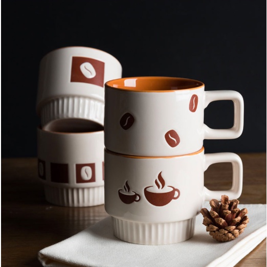 Cốc ly sứ họa tiết trắng nâu sang trọng dung tích 320 ml phong cách Bắc Âu nhiều mẫu mã dùng để pha trà, cà phê - Ráp