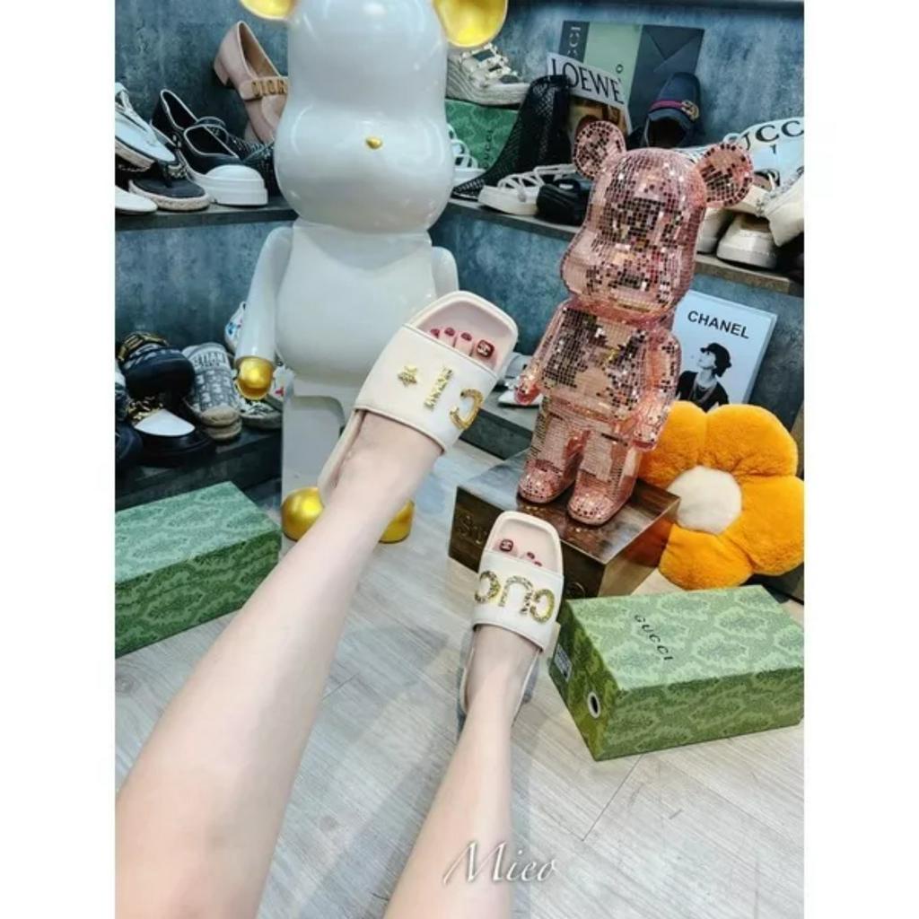 Dép nữ đế thấp quai ngang to chữ G vàng Nguyên hộp hãng cao cấp