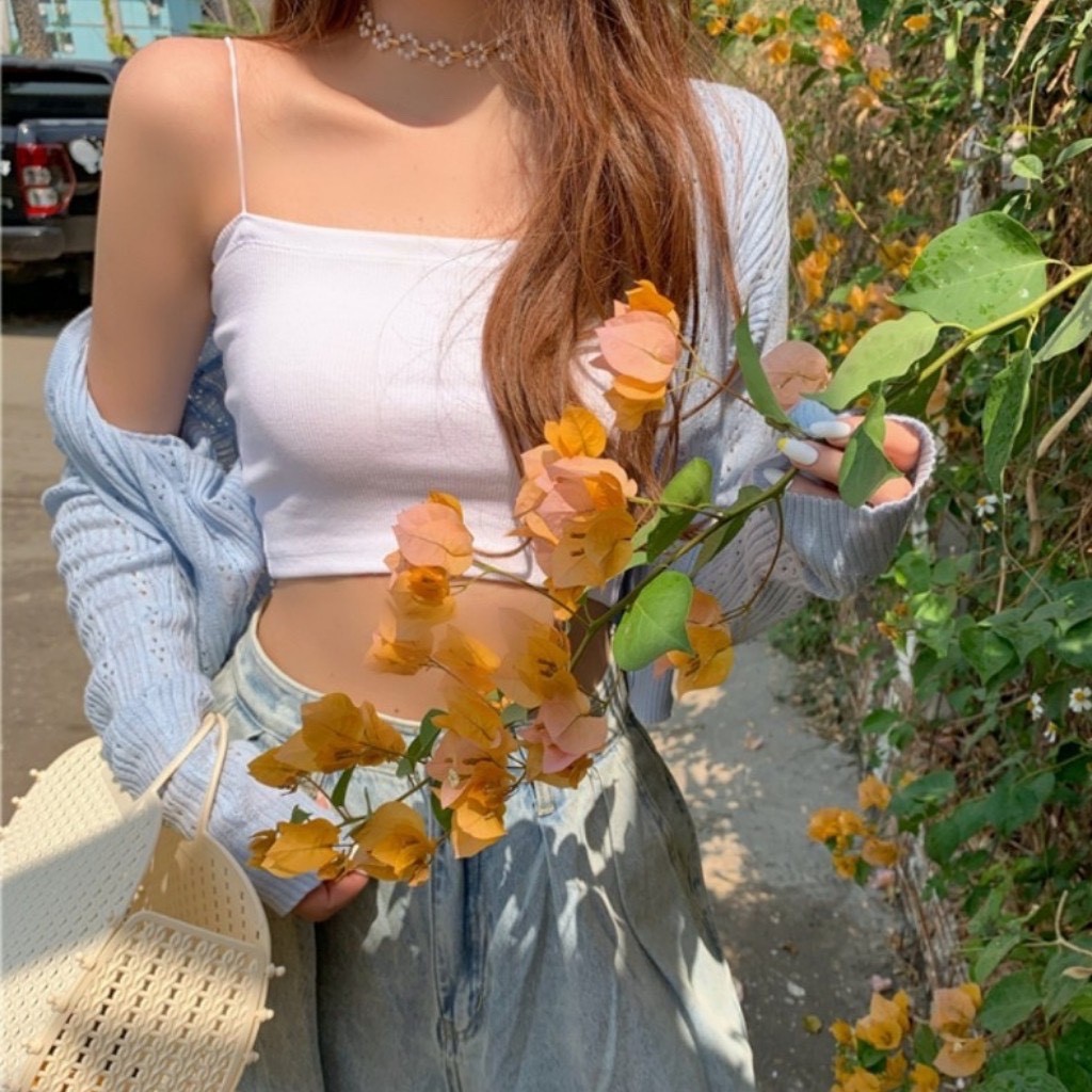 FREESHIP Áo 2 dây bún croptop mau trắng màu đen chất cotton mềm mát free size thun mềm cho bạn gái