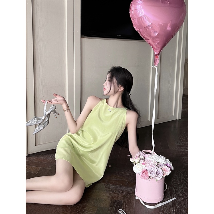 Đầm Cổ Tròn Không Tay Thời Trang Mùa Hè Pháp Cho Nữ