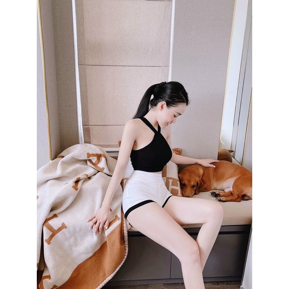Set áo crop yếm+ quần short
