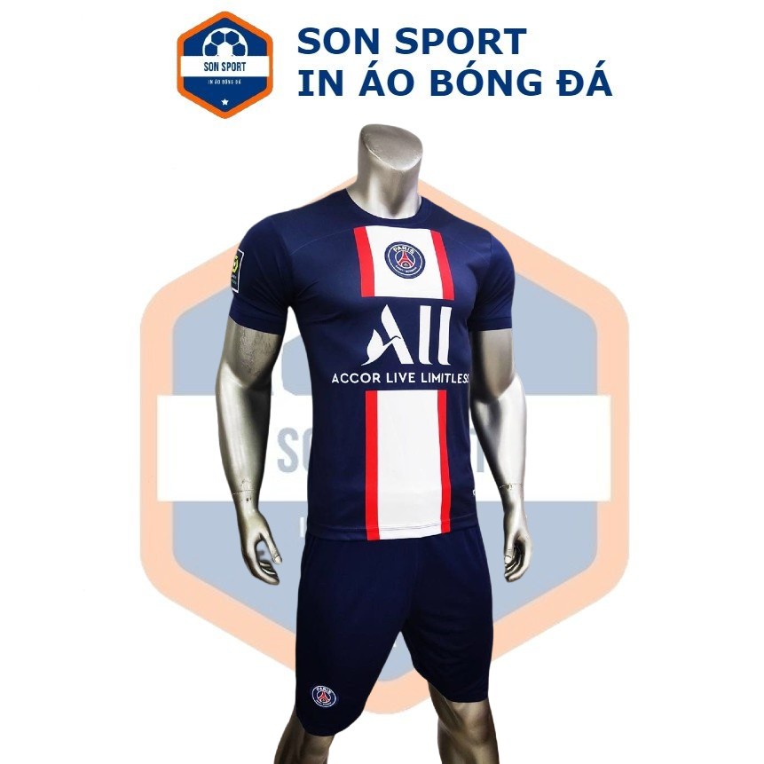 Bộ Quần Áo Bóng Đá Thun Thái CLB Paris Saint-Germain Xanh Than Sọc Trắng