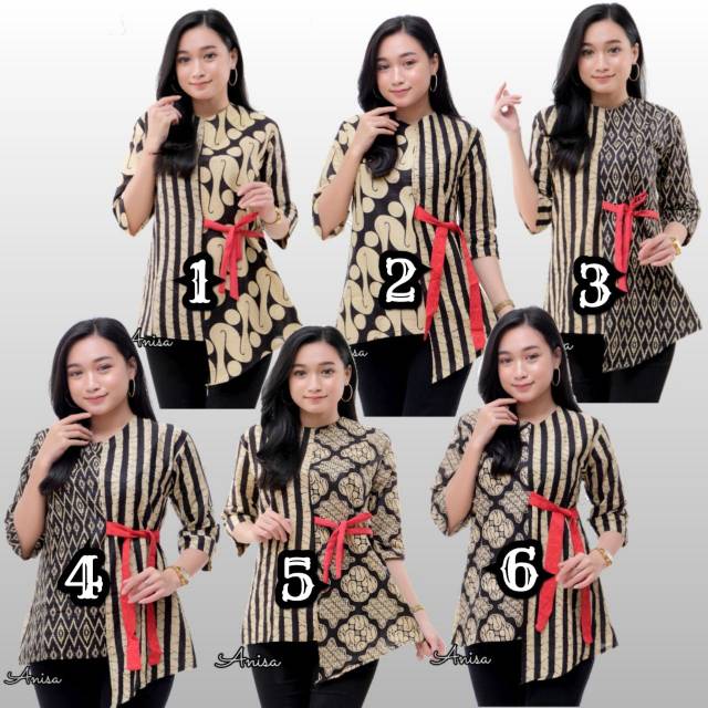 Áo Blouse Batik Kết Hợp Bên Hông Màu Đỏ L XL XXL