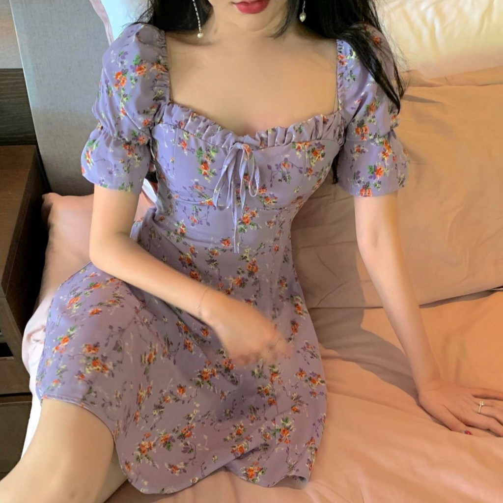 Đầm nữ hoa nhí dáng ôm mini tay ngắn Emilyshop