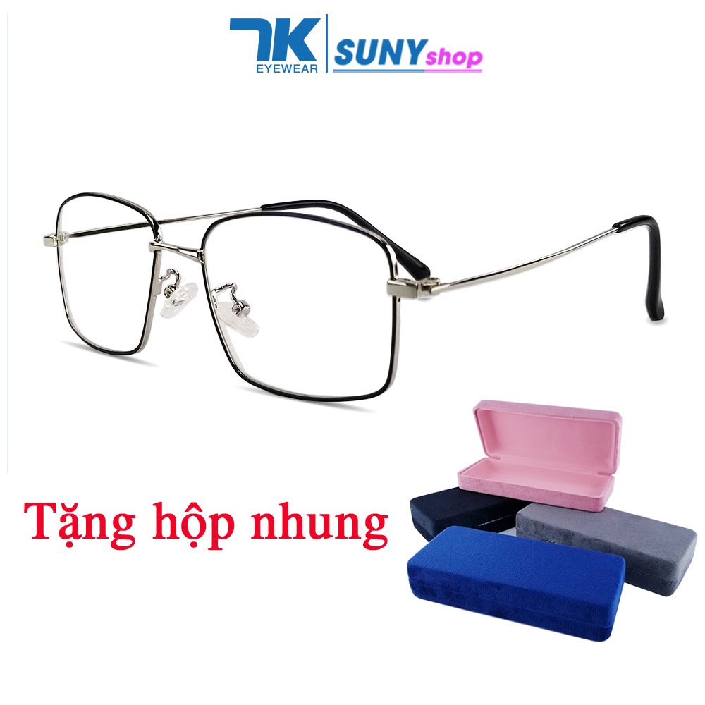 Gọng kính cận nam nữ mắt chữ nhật kim loại 7K0026 màu đen, bạc. Tròng kính giả cận chống ánh sáng xanh, chống tia UV