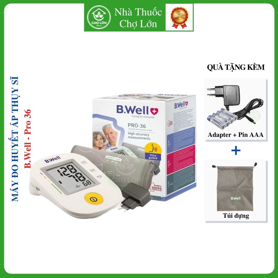 (Thụy Sĩ) Máy đo huyết áp B Well Pro 36 báo kết quả bằng giọng nói tiếng Việt, cảnh báo rối loạn, tặng kèm Adapter