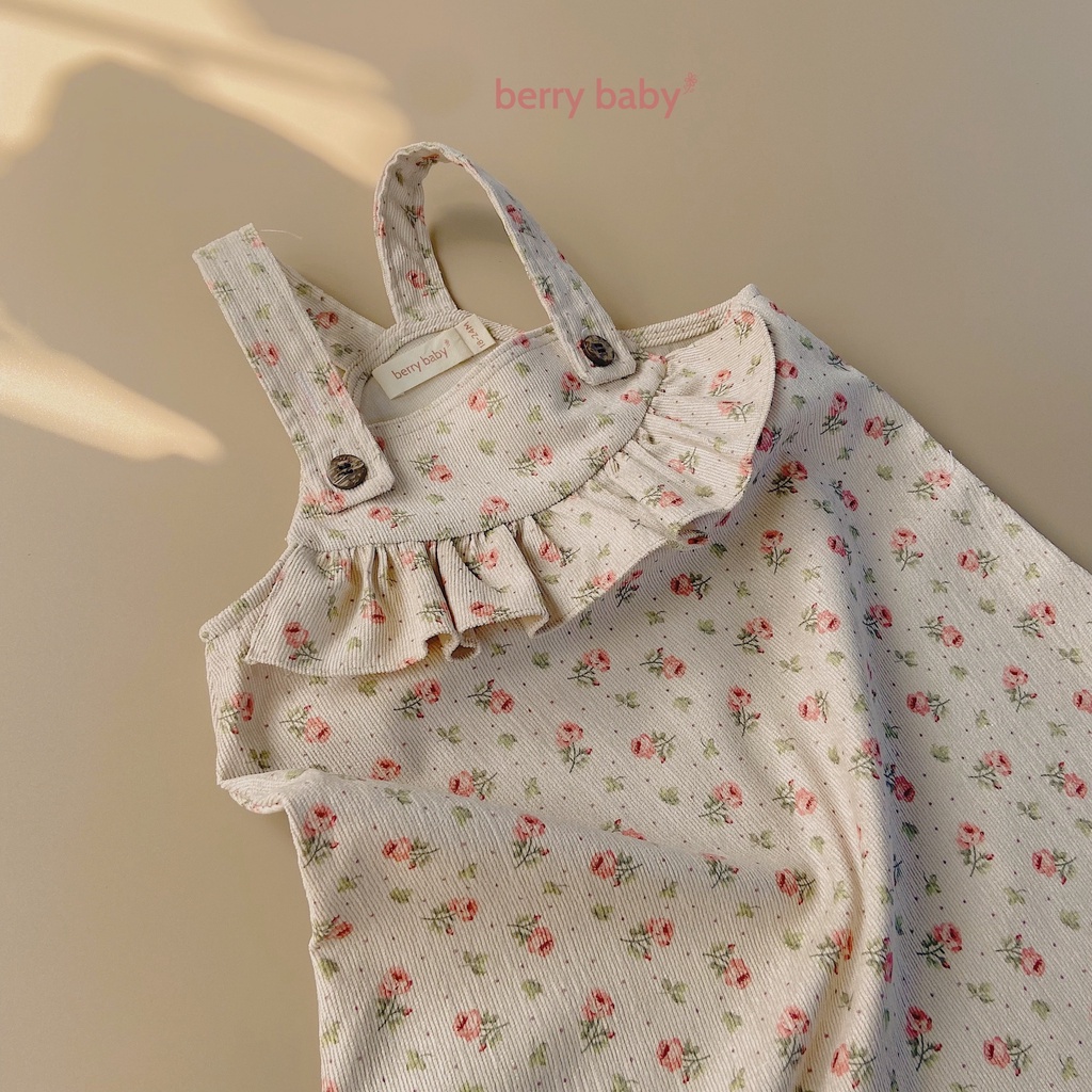 Yếm váy cho bé gái 09 tháng - 2 tuổi Berrybaby yếm váy nhung hoa nhí, bèo trước ngực, yếm váy đi chơi cho bé gái - Rose