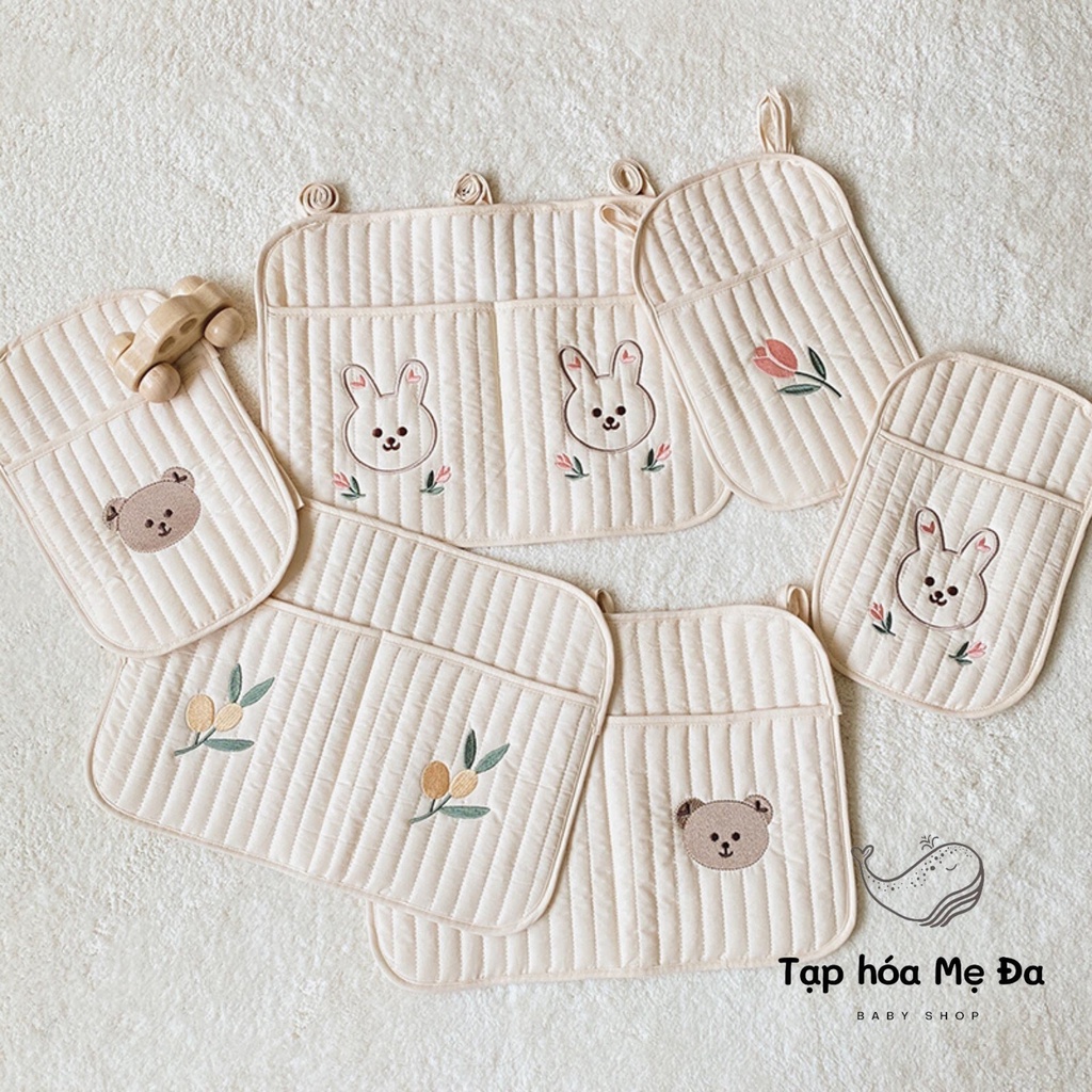 Túi treo xe đẩy đựng bình sữa, túi treo cũi đa năng cho bé hình gấu phong cách Hàn Quốc hoa văn vintage