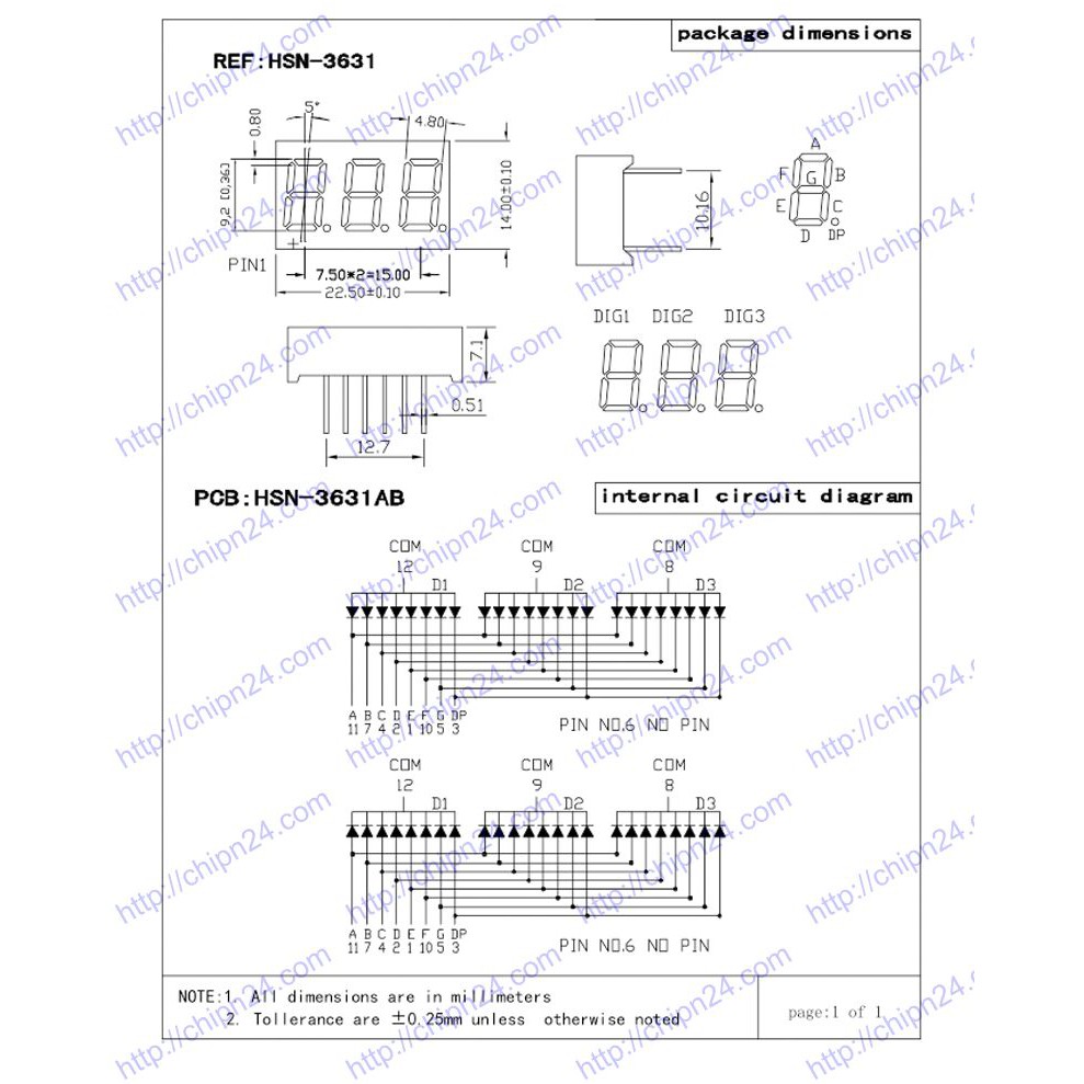[1 CON] (F24) Led 7 Đoạn 0.36 inch 3 Số Anot chung (Sáng Đỏ)