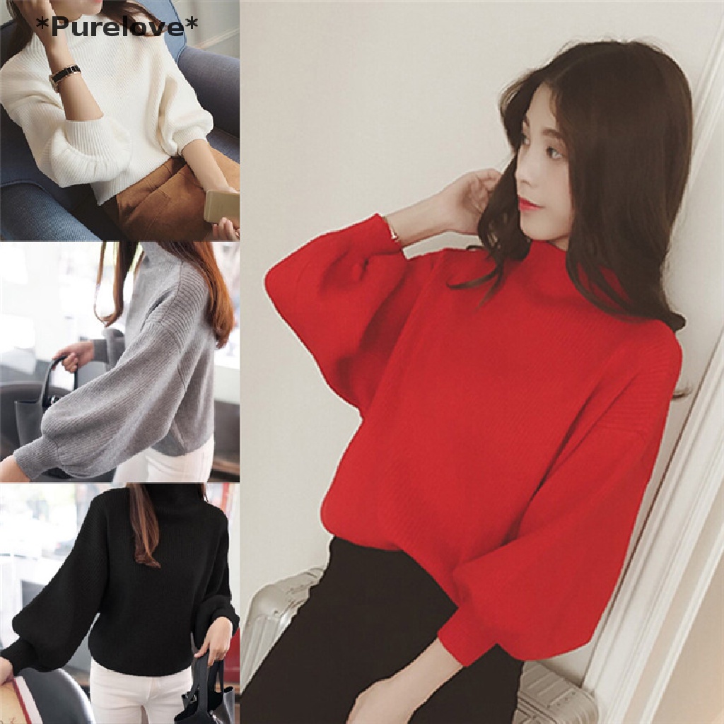 Áo Sweater Dệt Kim Cổ Lọ Tay Cánh Dơi Dáng Rộng Thời Trang Cho Nữ