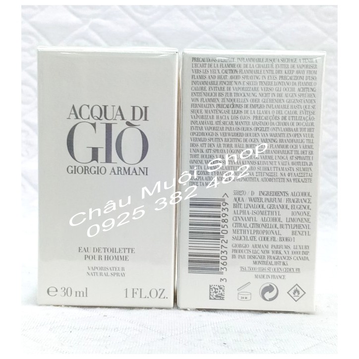 Nước Hoa  Acqua Di Giò For Men -30ml- Giorgio Armani -Hàng Xách Tay Mỹ