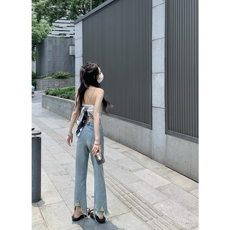 Cocory vn Quần Jean Ống Rộng Lưng Cao Thời Trang Mùa Hè Cho Nữ