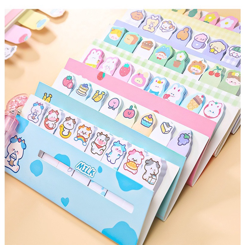 Set giấy nhớ ghi chú, sticky note đánh dấu phân trang nhiều màu họa tiết hoạt hình đáng yêu