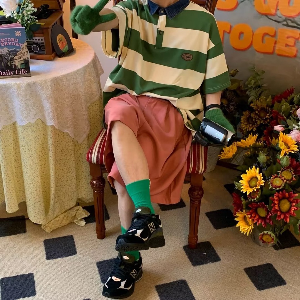 Áo Thun polo Tay Ngắn Dáng Rộng Thoáng Khí Thời Trang Mùa Hè Phong Cách Hàn Quốc Cho Nam