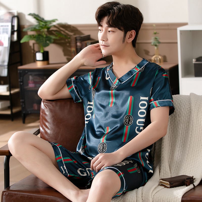 Set đồ ngủ vải lụa mỏng mát họa tiết hoạt hình thời trang dễ thương cho nam