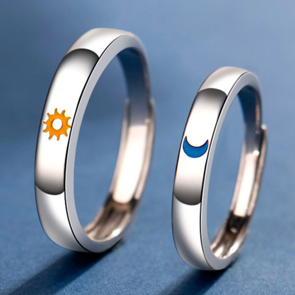 Nhẫn đeo ngón tay mặt hình mặt trăng/mặt trời bằng kim loại phong cách Vintage lãng mạn thời trang dành cho cặp đôi