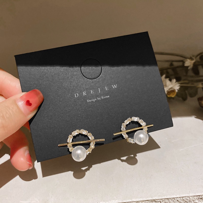 Bông tai bạc 925 hình tròn đính ngọc trai thời trang Hàn Quốc mới cho nữ