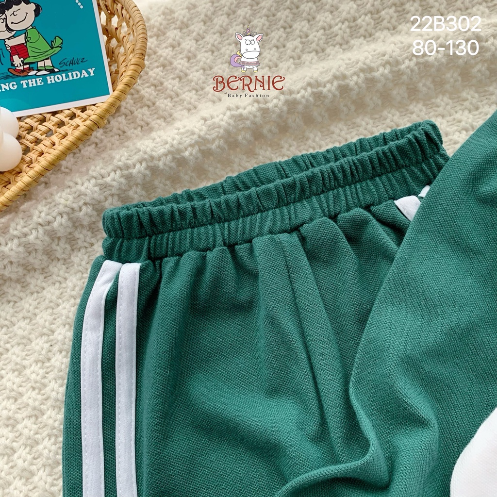 Bộ thu đông bé trai hoạ tiết, bộ thun dài tay cho bé vải da cá dày dặn Bernie