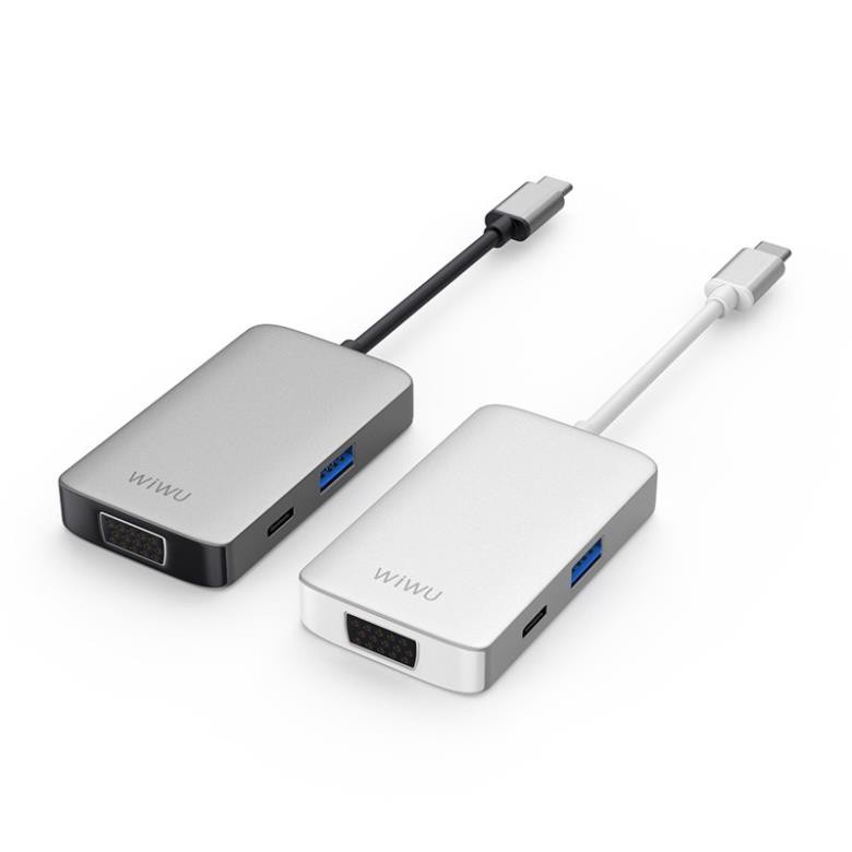 Bộ Hub Type C Macbook Laptop Ipad WiWU 5 in 1 Đầu Ra 1 HDMI, 1VGA, 1 USB, 1 Type C PD Và Jack 3,5mm