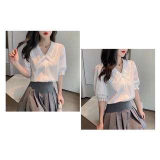 sơ mi trắng cổ ren